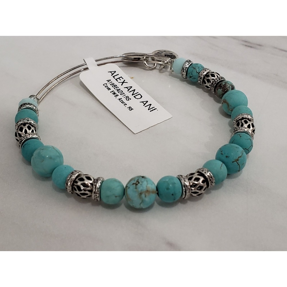 NEW Alex and Ani Bracelet COVE EWB AZURE BLUE BEADED FAUX TURQUOISE